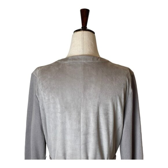 H By Halston Gray Faux Suede Knit Sleeves Tie Waist Trench Coat Jacket Size 8 - Picture 5 of 12